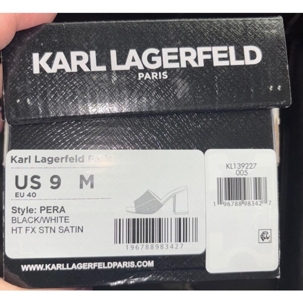 NIB KARL LAGERFELD PARIS PERA RHINESTONE BLACK WHITE SLIDE SANDAL. 9 M Sparkly - Picture 12 of 12